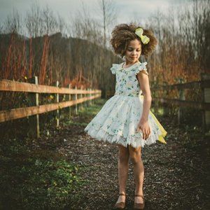 Makenna Lane Yellow Floral Lace 3 layer Skirt Dress Size 16